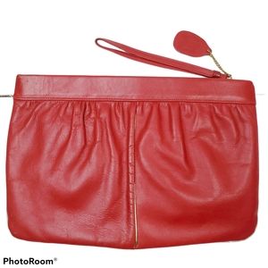 Vtg Etra Vintage 70s 80s Red Genuine Leather Medium Clutch Bag Purse